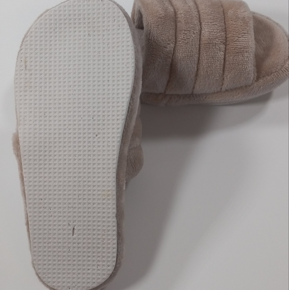 Plush Tan Cozy Open Toe Slippers Soft Bedroom House Slippers Size 5 - Picture 7 of 9